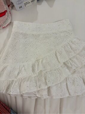 White Eyelet Ruffle Mini Skirt